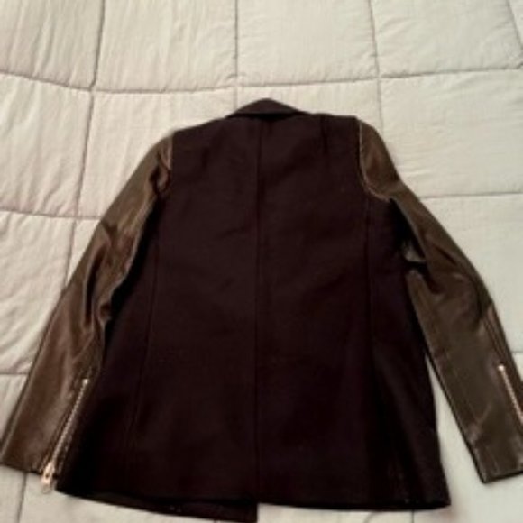 All Saints Wool Coat with Leather Sleeves in Black - Picture 2 of 3